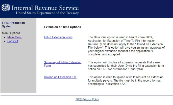 IRS Extension of Time options